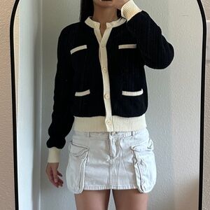Oak + Fort Fuzzy Color Block Cardigan XS